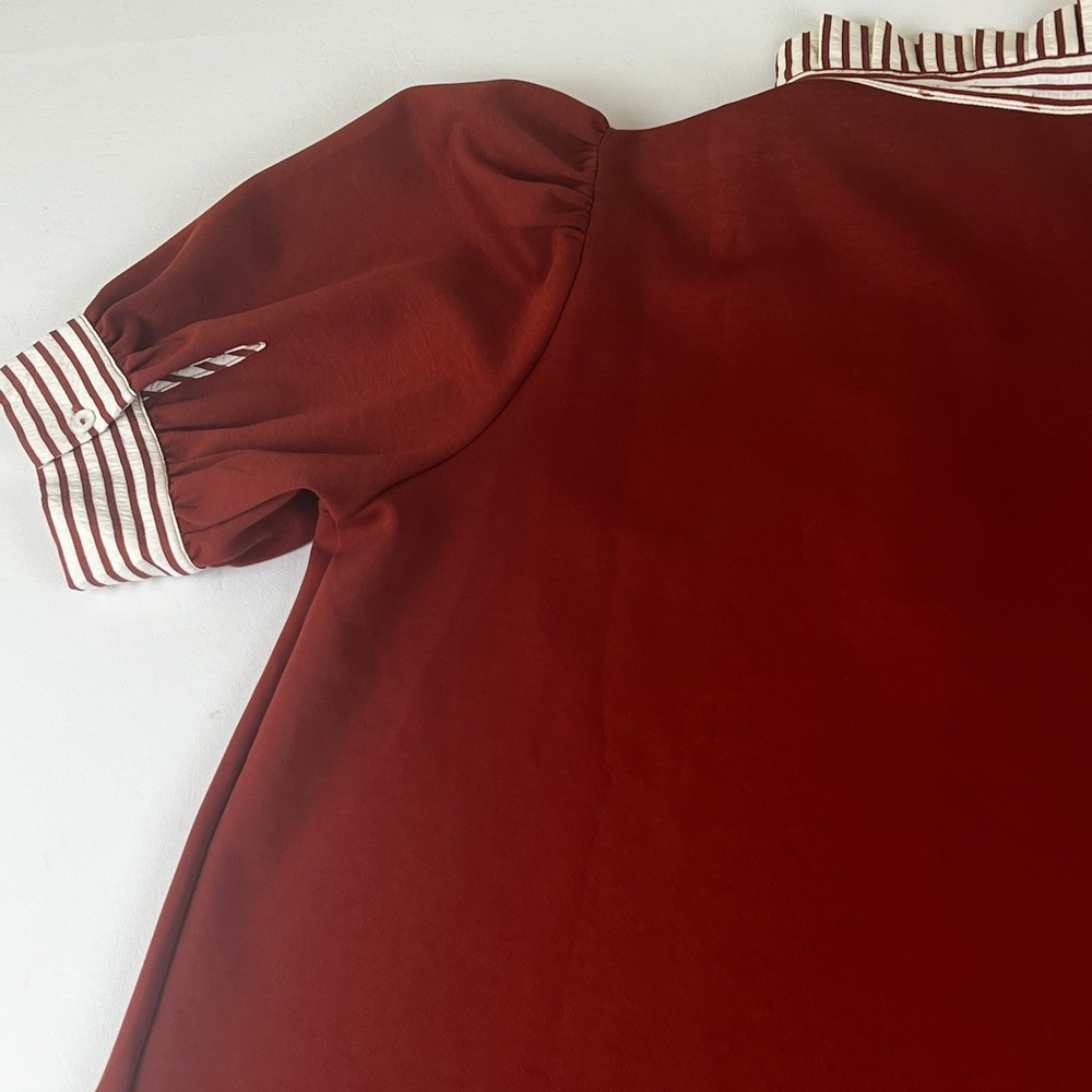 entro Rust Henley Top with Striped Collar & Cuffs - Like New Fall Transition - Picture 6 of 8